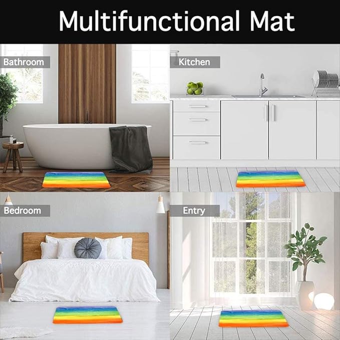 Britimes Bath Mat for Bathroom, Colorful Stripe Rainbow Washable Cover Floor Rug Carpets Floor Mat Bathroom Decorations 16x24 Inches for Kitchen Bedroom Indoor
