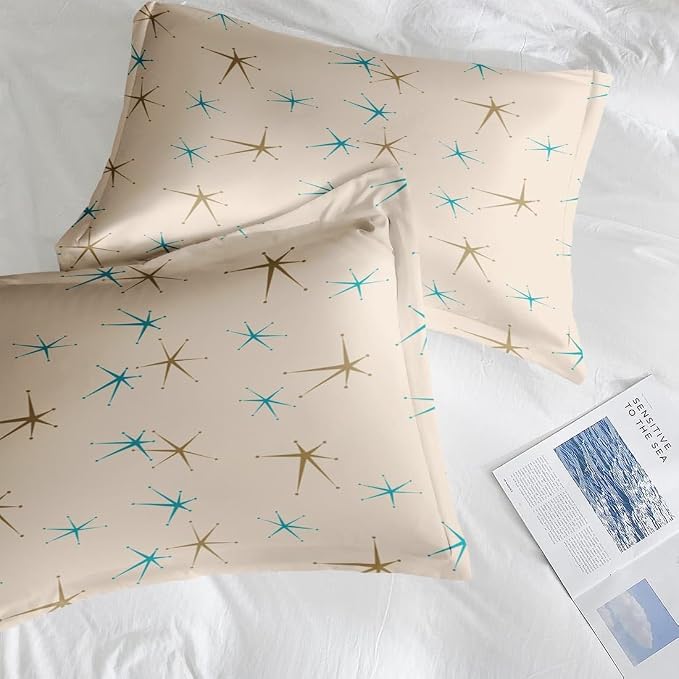 Pamnest Comforter Set Twin Size, Mid Century Vintage Atomic 5 Pcs Bedding for Kids and Adults, Retro Geometric Science Bed Sheet Sets with Fitted Sheet Pillowcase & Sham for Bedroom Bed Decor