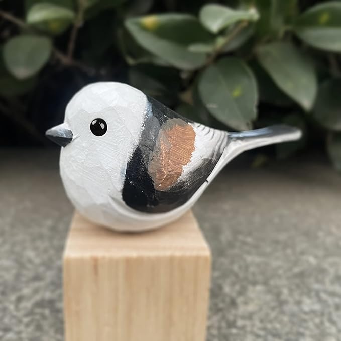 Bird Figurines Hand Carved Painted Wooden Statues for Home Decor, Gift for Bird Lovers,Housewarming, Birthday, Christmas, Anniversaries (NO.11.Aegithalidae-Long-Tailed tit)