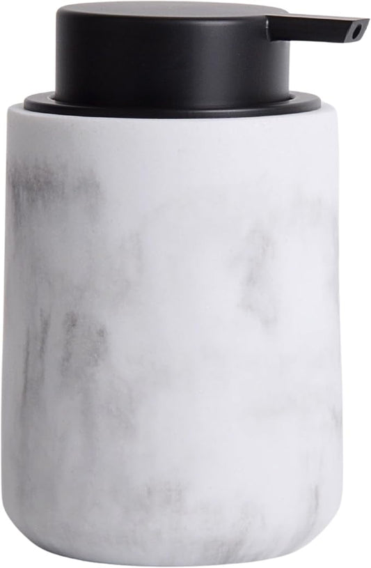 Clasin Home Resin Hand Soap Dispenser Easy-to-Press Liquid Pump, Refillable Soap Dispenser with White Marble Look, Waterproof Bottle Labels for Bathroom Kitchen Dish Lotion (White, 10 oz)