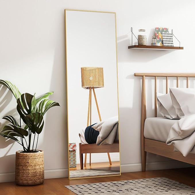 Koonmi 56"x21" Floor Mirror Full Length, Bedroom Floor Body Mirror with Stand, Large Gold Mirror, Leaning, Standing or Hanging Horizontally/Vertically
