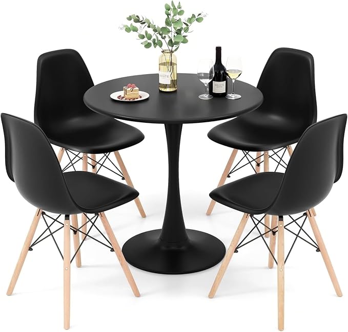 ERGOMASTER 5-Piece Round Dining Table Set for 4, Kitchen Table and Chairs, 32'' Tulip Table & Modern DSW Chair for Home, Small Spaces, Apartments, Black