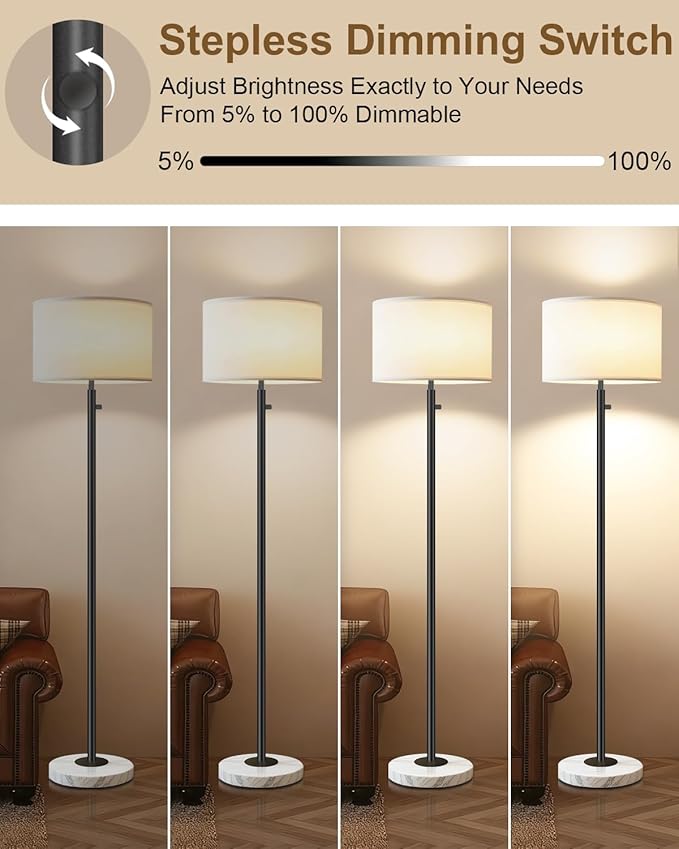 Floor Lamp for Bedroom,Modern Floor Lamp for Living Room,Standing Lamp with Marble Base,Tall Standing Lamp for Bedroom,Reading,Office & Kids' Room,LED Bulb Included(Black)