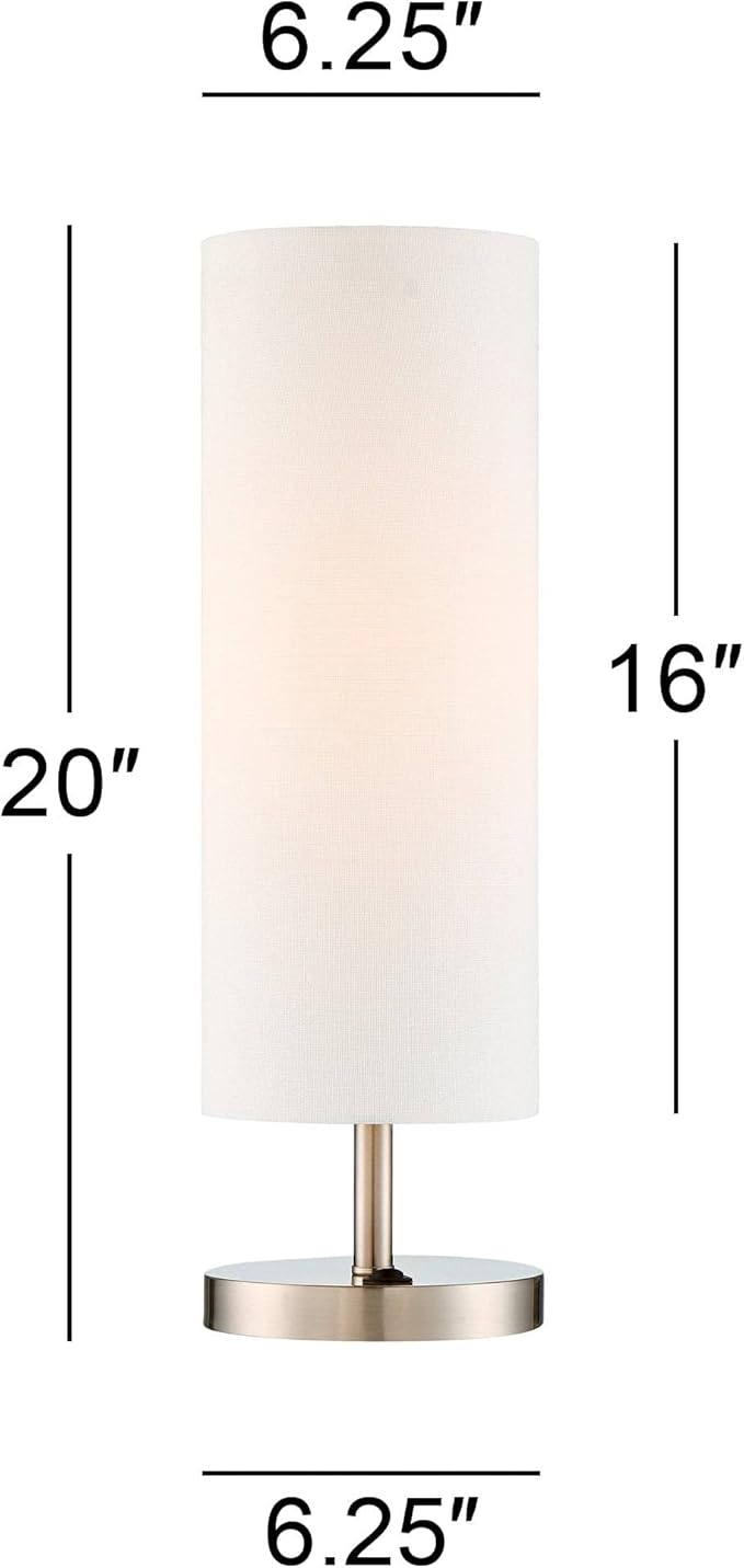 360 Lighting Heyburn Modern Accent Table Lamp with Hotel Style USB and AC Power Outlet in Base 20" High Brushed Nickel Off White Cylinder Shade for Living Room Desk Bedroom House Bedside