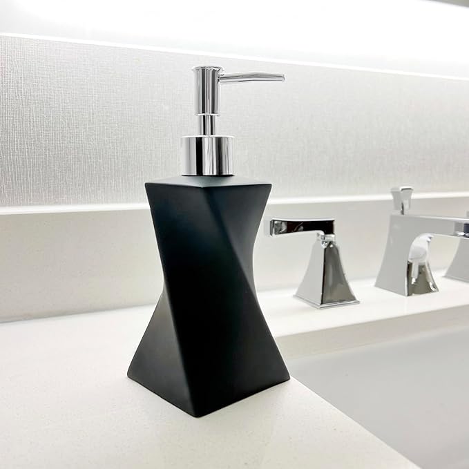 Modern Black Hand Soap Dispenser for Bathroom Countertop, Dish Soap Dispenser for Kitchen Sink, Contemporary Art Style, Matte Finish, 8.5oz (Pebble Black)