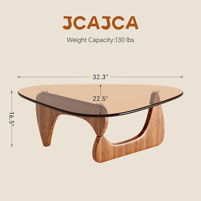 CAJCA Coffee Table for Living Room Mid Century Modern Center Table with Glass Top and Wood, Brown/Walnut