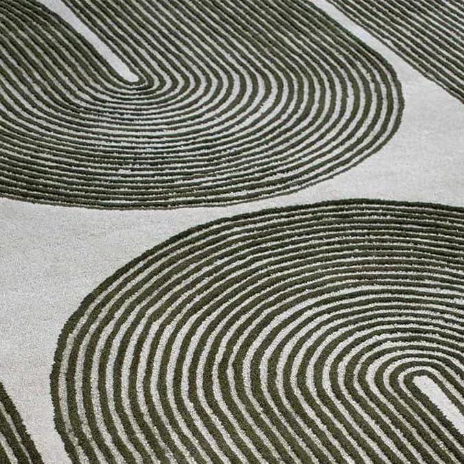 Modern Handmade Wool Area Rug, Abstract Curved Line Geometric Carpet for Living Room Bedroom, Contemporary Tufted Indoor Rug with Soft Pile and Cotton Backing (Olive, 9' x 12')