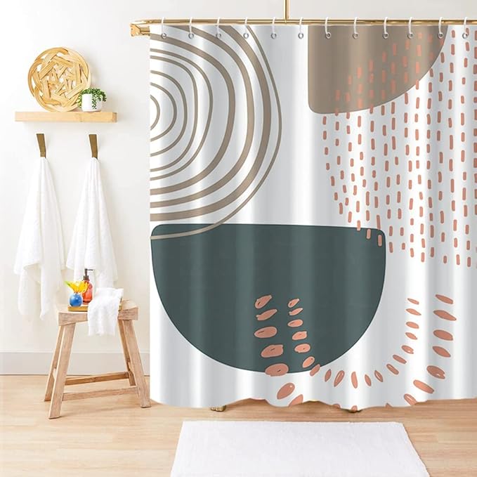 Boho Extra Long Shower Curtain, Mid Century Modern Abstract Minimalist Beige Neutral Machine Washable Waterproof Fabric for Bathroom Decor Bathtub with 12 Hooks 72Wx84H