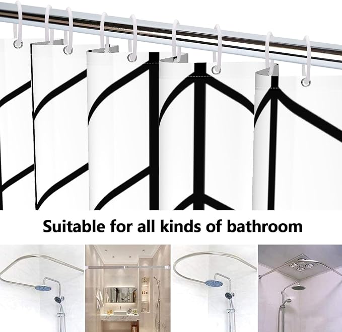 Boho Herringbone Shower Curtains Black White Zig Zag Geometric Bathroom Curtain Minimalist Abstract Polyester Shower Curtain Sets for Bathroom Extra Long 72x72 in with 12 Hooks