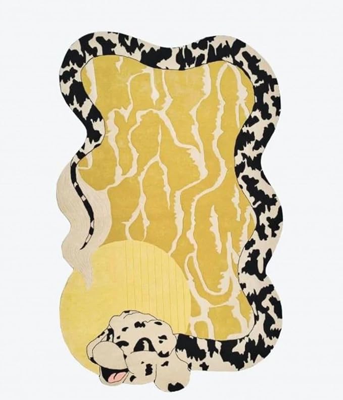 Bright Yellow Black and White Spots Snake Rug for Living Room Bedroom Guestroom Non Shedding Faux Wool Area Rug Fun Animal Shaped Rugs Vibrant Art Playroom Nursery Room Anti Slip Durable Carpet 10x16