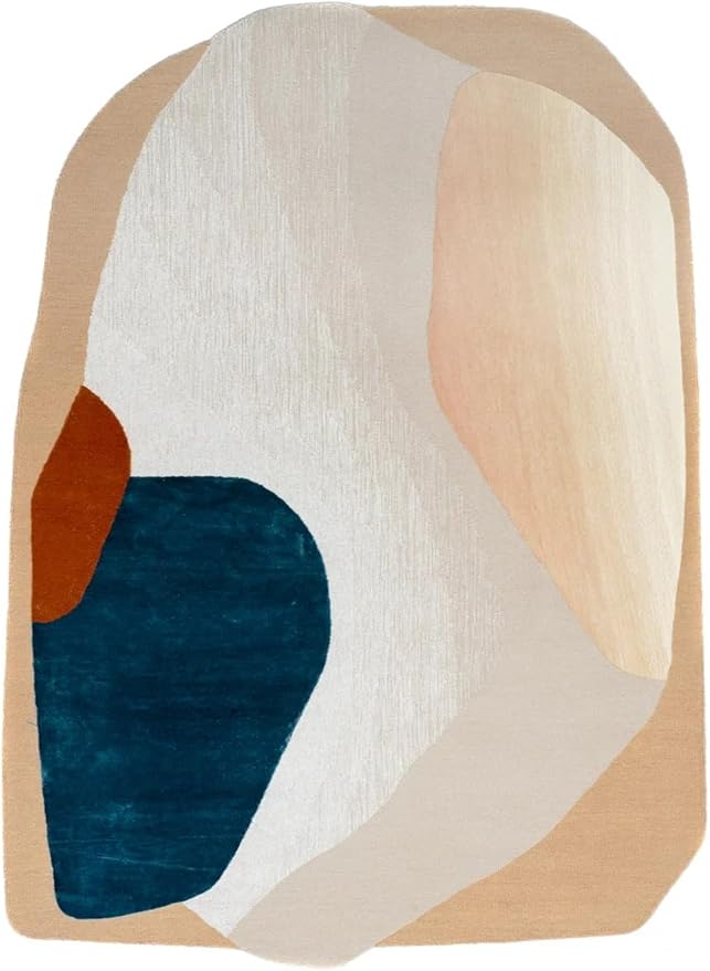 Minimalist Mid Century Modern Irregular Area Rug for Living Room Guestroom Bedroom Abstract Shaped Rug Low Pile Washable Carpet 9x12 Boho Art Meetingroom Home Office Foldable Rugs Cream Beige Brown