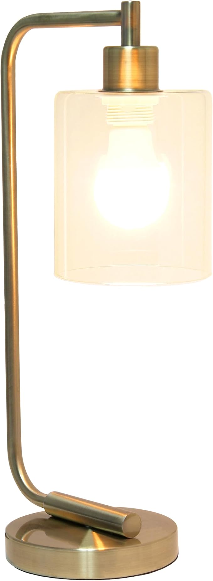 Simple Designs LD1036-ABS-LB 18.8" Industrial Bronson Antique Style Iron Lantern Desk Table Lamp with Glass Shade for Office, Living Room, Bedroom, Antique Brass, with Feit LED Bulb Included