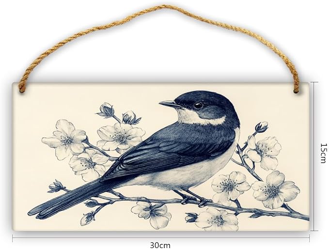 Realistic Bird Wooden Sign 12x6 Inch - Traditional Inspired Decor for Bird Enthusiasts & Art Fans, Ideal for Classic Homes & Art-Eccentric Areas
