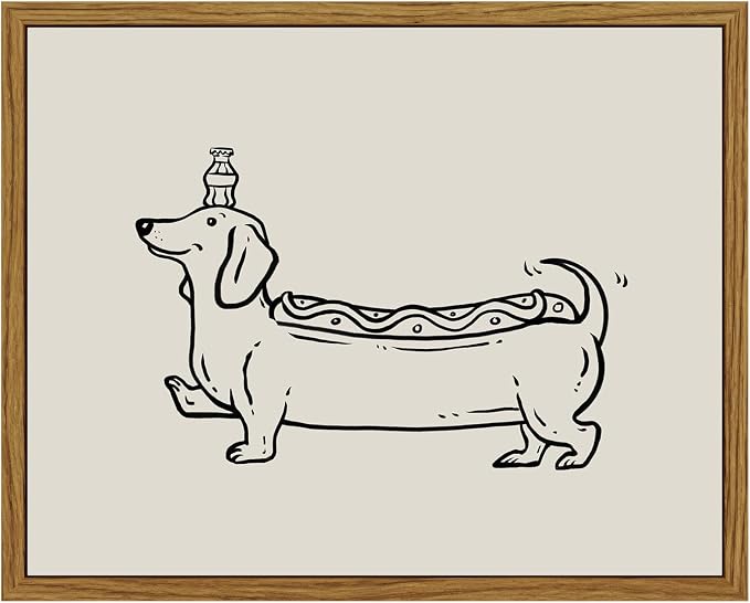 InSimSea Vintage Framed Wall Art Linear Dachshund Puppy Canvas Prints, Amusing Home Decor, Humorous Painting Picture, Kitchen Wall Decor Gifts for Friends or Family - 10L x 8W