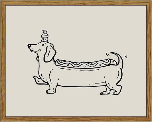 InSimSea Vintage Framed Wall Art Linear Dachshund Puppy Canvas Prints, Amusing Home Decor, Humorous Painting Picture, Kitchen Wall Decor Gifts for Friends or Family - 10L x 8W