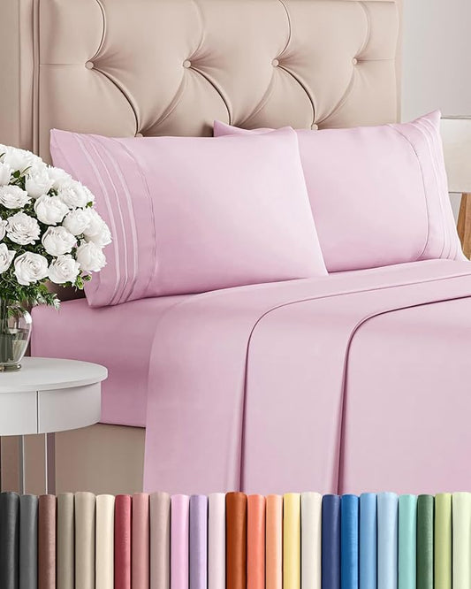 Cal King Size 4 Piece Sheet Set - Comfy Breathable & Cooling Sheets - Hotel Luxury Bed Sheets for Women & Men - Deep Pockets, Easy-Fit, Soft & Wrinkle Free Sheets - Light Pink Oeko-Tex Bed Sheet Set