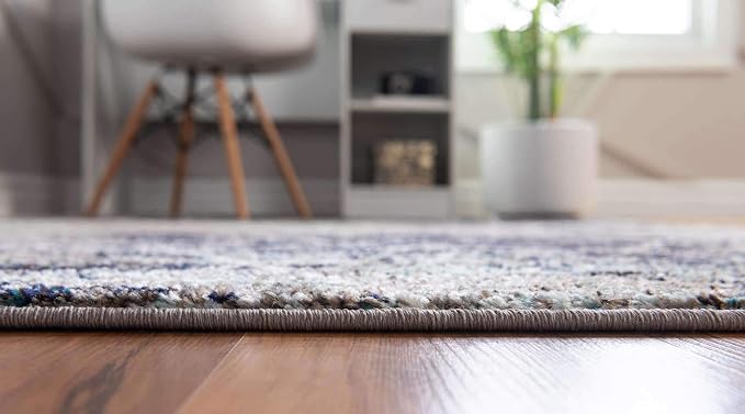 Unique Loom Trellis Frieze Collection Area Rug - Geometric (6' Square, Blue Multi/ Ivory)