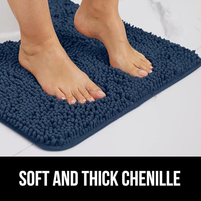 GORILLA GRIP Bath Rug Mat 70x24, Soft Absorbent Chenille, Quick Dry Microfiber Mats, Rubber Backing Washable Shower Floor Rugs, Bathmat Runner, US Designed Bathroom Home Decor Accessories Navy Blue