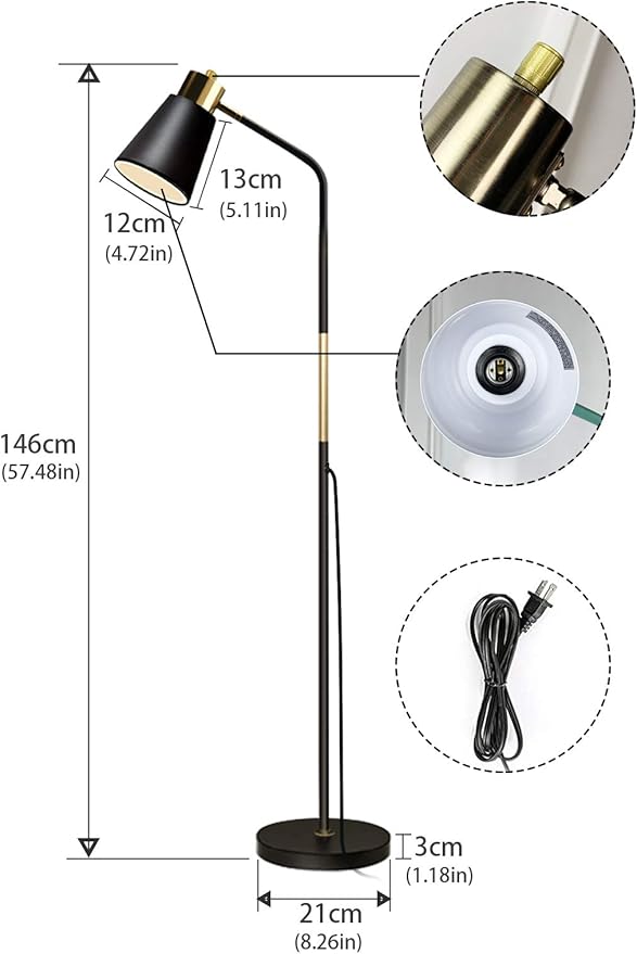 Floor Lamp, 3-Color TemperatureFloor Lamps for Living Rooms & Bedrooms, Farmhouse Reading Lamp - Standing, Adjustable Metal Heads Indoor Task Lighting for Living Room Bedroom Office (3-Color Black)