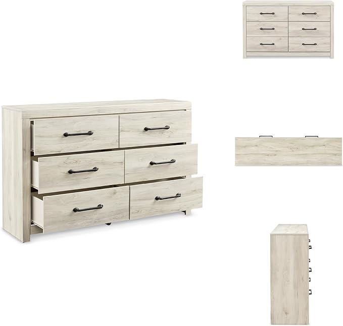 Signature Design by Ashley Cambeck Farmhouse Industrial 6 Drawer Dresser, Whitewash