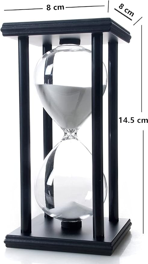 Hourglass Sand Timer 15 Minutes, Hour Glass with Sand Decoration for Kids, Sand Clock Watch for Room Birthday Tea Coffee Table Book Shelf School Game Ornament Wooden (White Sand)