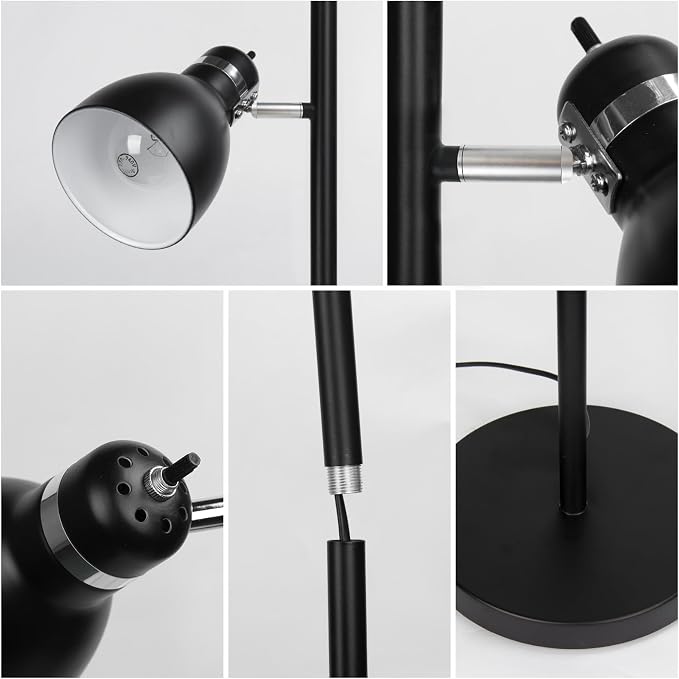 FIRVRE Modern Reading Floor Lamp, Industrial 3-Light Standing Lamp, Black Adjustable Rotation Heads, Modern Multi Head Reading Floor Lights, E26 Base