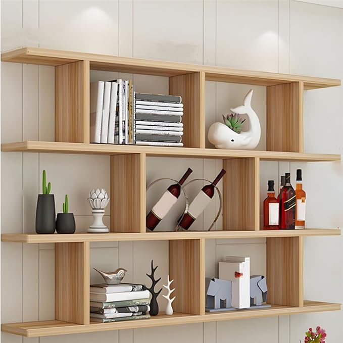 Wall Mounted Floating Shelves Modern Bookcase Storage Shelf Open Hanging Wall Shelves Bookshelf for Home Deco LivingRoom Bedroom Study Office -Beige 39.5" L x 8" W x 38" H