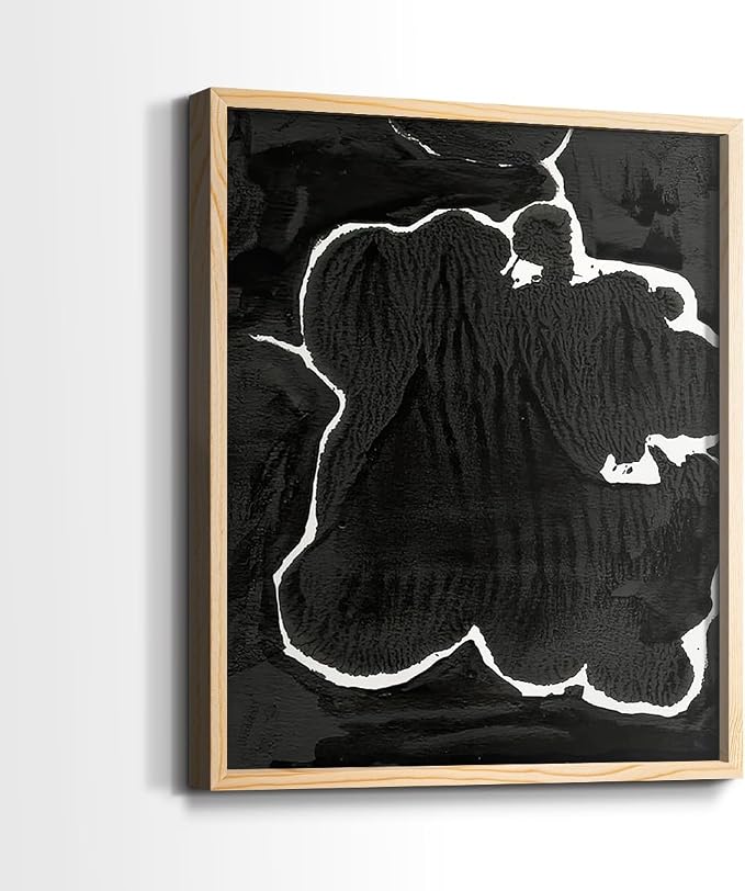 Renditions Gallery Set of 2 Peel & Stick Framed Prints, Fluid Abstract Wall Art, Black and White Inkblot Wall Decor, Re-Stickable - Ready to Hang - 22"x28" - NATURAL WOOD Frame LT588