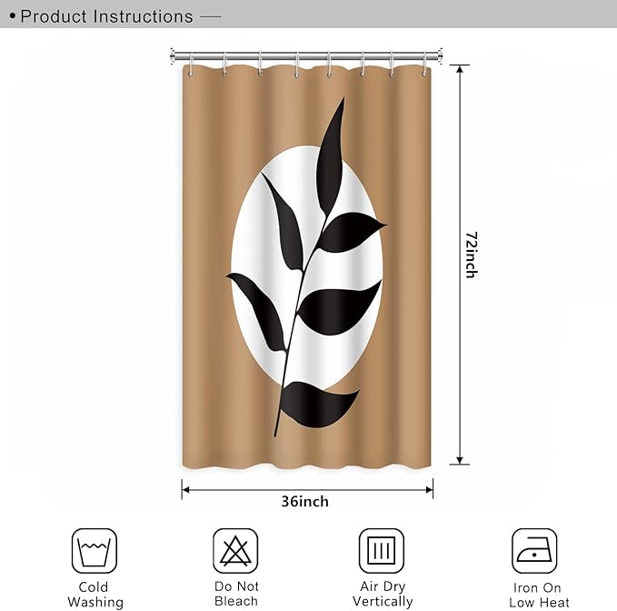Abstract Bohemian Bathroom Shower Curtain White Circle Eucalyptus Leaves Boho Tan Shower Curtain with Hooks Waterproof Polyester Shower Curtain for Modern Aesthetics Home Decor, 36x72 Inch