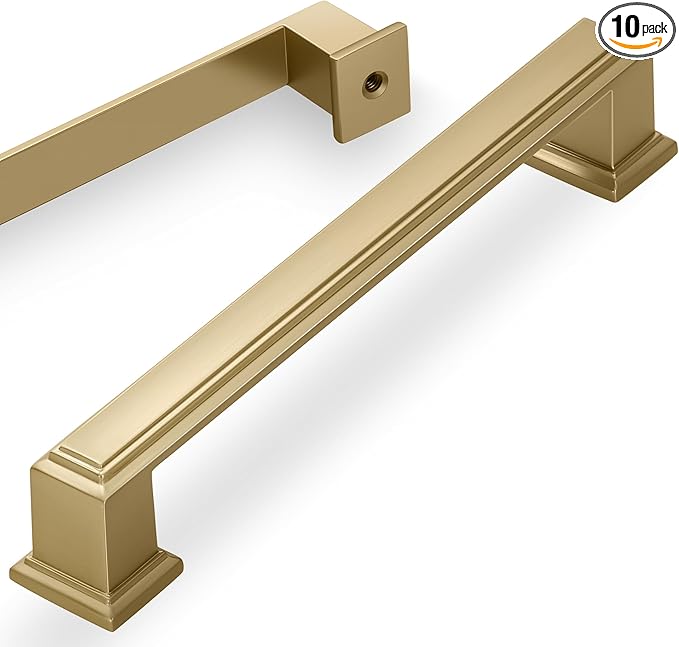 10 Pack 6.3 Inch(160mm) Hole Center Brushed Champagne Bronze Modern Cabinet Pulls Kitchen Cabinet Handles Kitchen Cabinet Hardware Timeless Drawer Pulls for Dresser Wardrobe, Champagne(6.3x10)