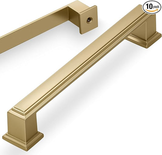 10 Pack 6.3 Inch(160mm) Hole Center Brushed Champagne Bronze Modern Cabinet Pulls Kitchen Cabinet Handles Kitchen Cabinet Hardware Timeless Drawer Pulls for Dresser Wardrobe, Champagne(6.3x10)