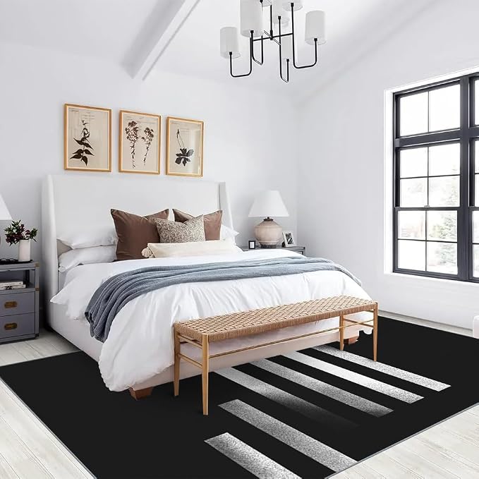Minimalist Geometric Area Rugs, Black White Abstract Carpet, Washable Non Slip Low Pile Soft Rug for Living Room Bedroom Decor Mat 3x5ft(Small)