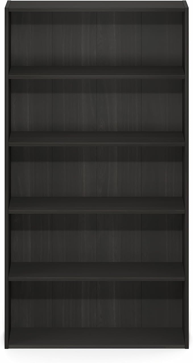 Furinno Basic Book Shelf, 5-Tier Bookshelf, Storage Organizer Bookcase with Open Shelf, 7 x 24 x 44, for Living Room, Bedroom, Home Office, Espresso