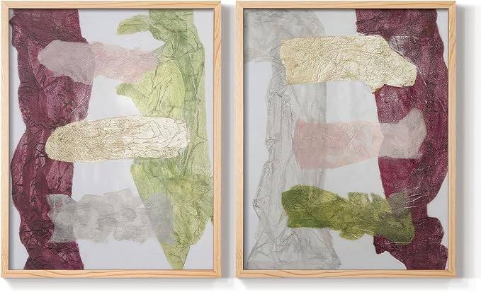 Renditions Gallery Set of 2 Peel & Stick Framed Prints, Abstract Wall Art, Mix Color Dyed Textures Wall Decor, Re-Stickable - Ready to Hang - 8"x10" - NATURAL WOOD Frame LT588