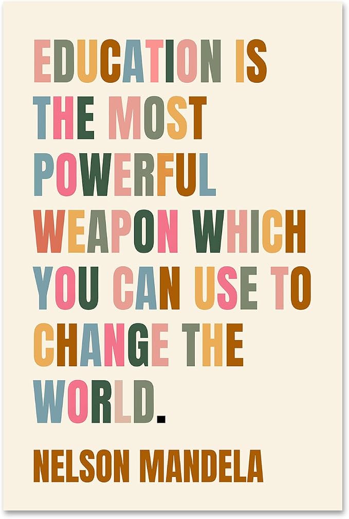 Nelson Mandela Painting Inspirational Word Wall Art Education Quote Poster Motivational Artwork Positive Canvas Wall Art Modern Educational Posters Colorful Inspirational Canvas 16x24inch Frameless