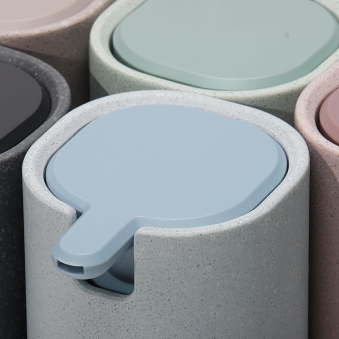 LINE+ARC Modern Easy-to-Press Soap Dispenser (Stone). No-Rust Cute Bathroom Beige Marble Kitchen Sink Ergonomic Liquid Lotion Shampoo Conditioner