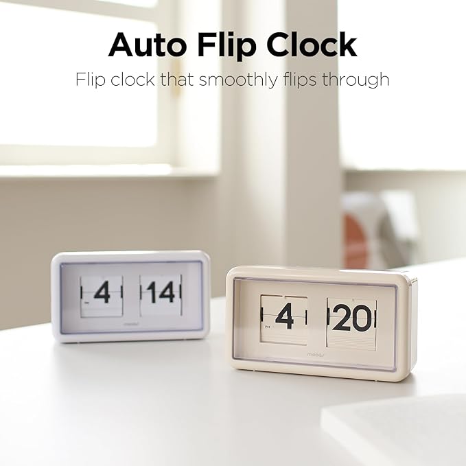 mooas Newtro Flip Desk Clock, Retro Design Auto Flip Clock, Automatic Turning Vintage Flip, Battery Powered, AM/PM, Home Décor Ideal for Home Office School Hotel Café (Olive)
