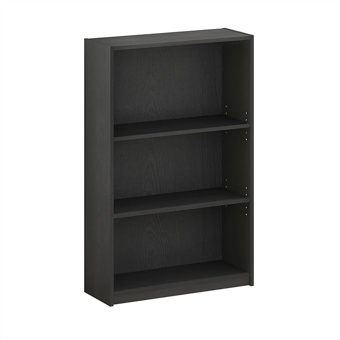 Furinno Jaya Book Shelf, 3-Tier Bookshelf, Bookcase with Adjustable Shelves, 9.5 x 24.5 x 40.3, for Organization and Storage, for Living Room, Bedroom, Home Office, Blackwood
