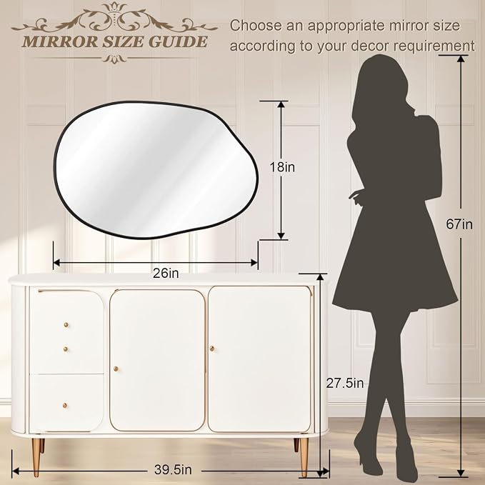 Black Irregular Wall Mirror Asymmetrical Bathroom Mirror Metal Framed Mirrors Decorative Bedroom Living Room Vanity Entryway 26''x18''