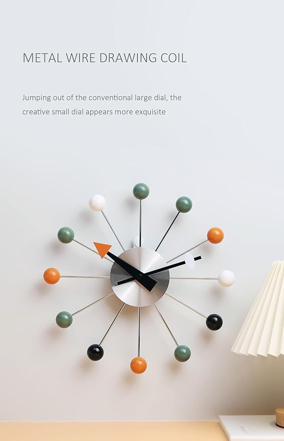 NUOVO 13 Inch Multicolor Mid Century Creative Silent Quartz Personality Funny Decorative Home Living Room Kitchen Office Retro Design Wall Clock