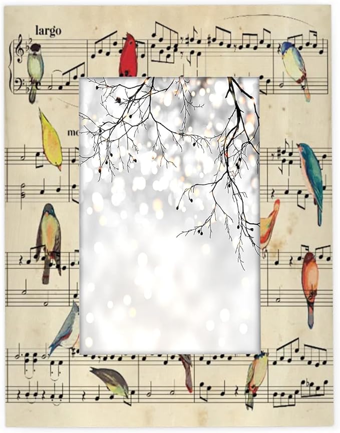 Retro Birds 5x7 Picture Frame Music Note Wooden Photo Frames for Tabletop Display Wall Mounting Fits 5x7 Pictures Home Office Decor
