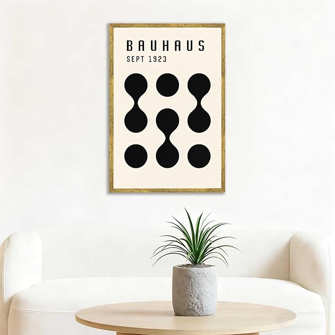 Framed Bauhaus Poster Canvas Wall Art Prints Modern Minimalist Aesthetic Art Print Wall Decor for Living Room Bedroom Office Apartment Decoration (Gold Framed,8L x12W)