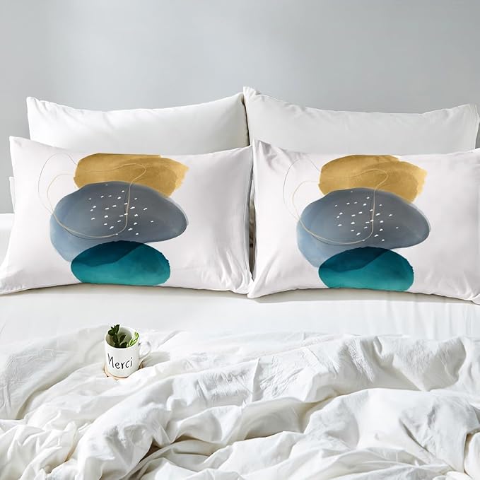 Geometric Comforter Cover Vintage Minimalism Bed Set, Mid Century Duvet Cover Queen Size Abstract Polka Dots Bedding Sets, Aesthetic Lines Bedspread Cover Beige Dark Green White Grey 3-Piece