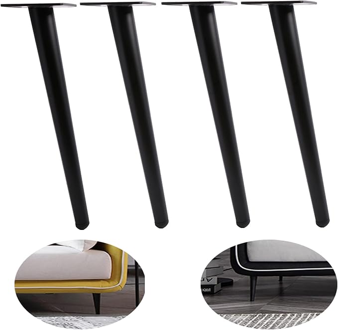 Oblique Furniture Leg 12 Inch, Slant Tapered Metal Coffee Table Legs 4pcs, Mid Century Modern Sofa Cabinet Feet Black for Home DIY Project