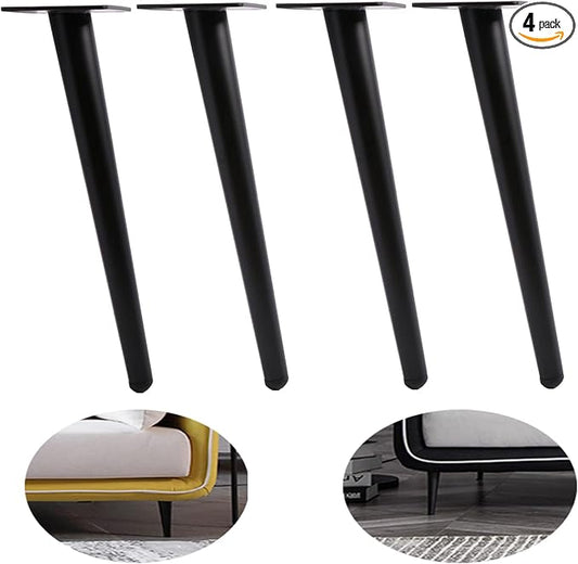 Oblique Furniture Leg 10 Inch, Slant Tapered Metal Coffee Table Legs 4pcs, Mid Century Modern Sofa Cabinet Feet Black for Home DIY Project