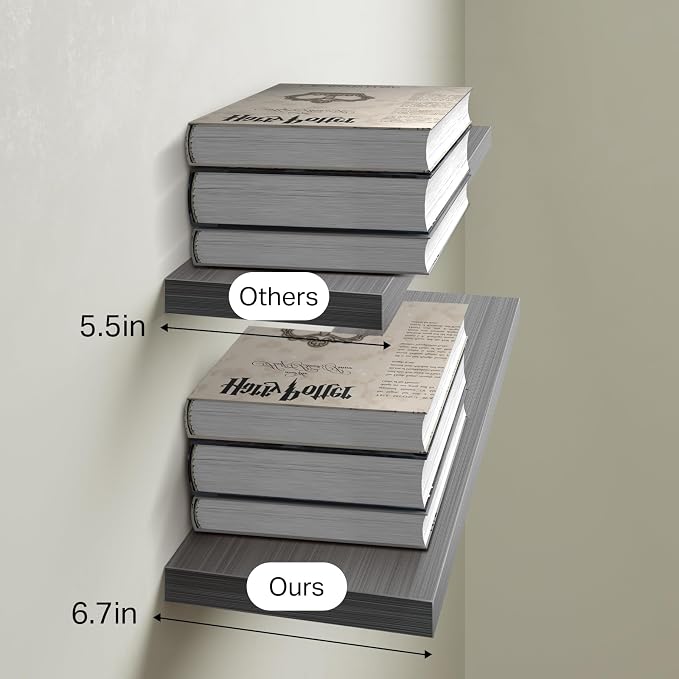 BAYKA Floating Shelves for Wall Grey, Set of 3, Wall Mounted Rustic Wood Shelves for Bathroom, Bedroom, Living Room, Kitchen, Hanging Shelf for Books/Storage/Decor with 22lbs Capacity, Black, 22.5in