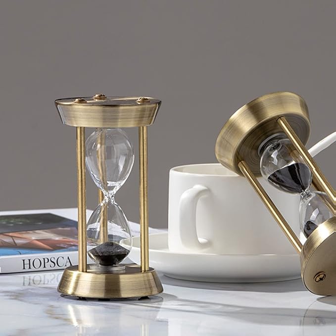 Hourglass Timer, 15 Minutes Hourglass Timer, Embossed White Sand Metal Glass Hourglass Timer, Used for Vintage Home Decoration, Office Decoration, Kitchen Wedding Gifts (F)