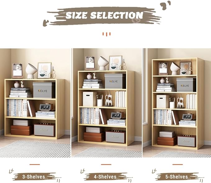 NELYE Basic Open Shelf Bookcase - 5-Tier Wooden Cube Storage Shelves Split Bookshelf, Oak