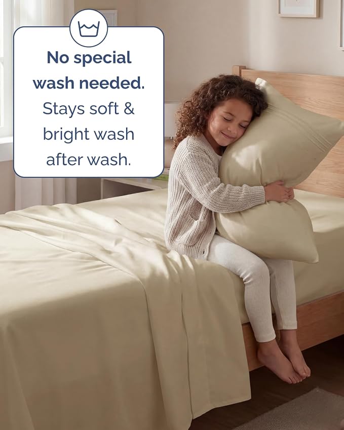 Twin Size 3 Piece Sheet Set - Comfy Breathable & Cooling Sheets - Hotel Luxury Bed Sheets for Women & Men - Deep Pockets, Easy-Fit, Extra Soft and Wrinkle Free Sheets - Cream Oeko-Tex Bed Sheet Set