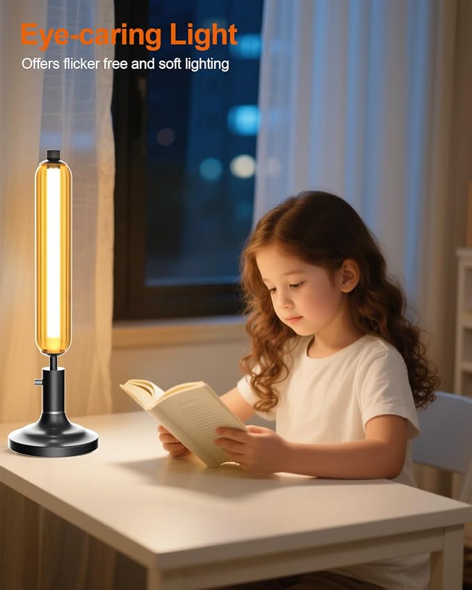 Lightdot Minimalist Table Lamp for Living Room, Mid Century Modern Farmhouse Bedside Lamps with Brown Glass Shade, 3000K Warmwhite Dimmable Nightstand Lamp for Bedroom-Black